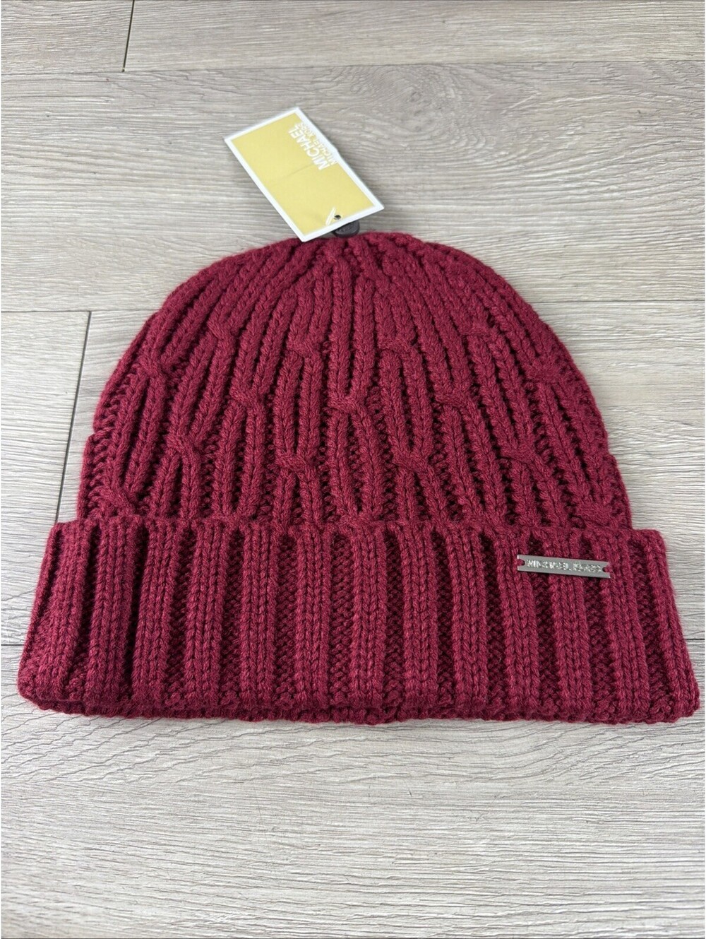 Michael Kors Womens Maroon Cavle Knitted Winter Beanie Hat